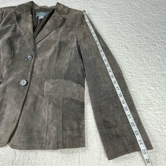 🔥Y2K Ann Taylor Brown Chocolate Suede Blazer 100% Leather Preppy Jacket Women 14 - Picture 15 of 16